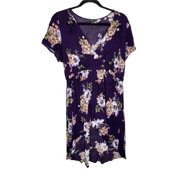 torrid Tops - Torrid Tunic Size 00 10/M/L Women's Dark Purple Floral Gauze Babydoll Tunic